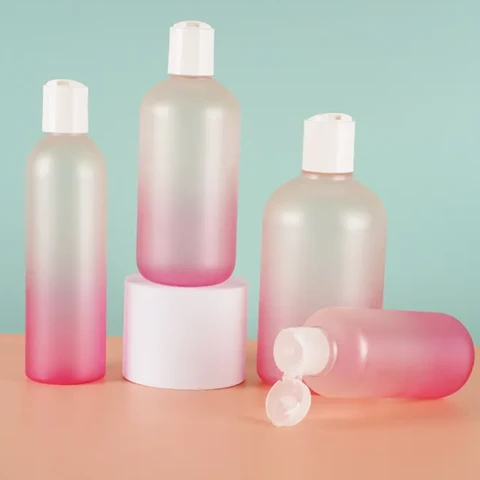 Plastic Bottle Manufacturer Frosted Spray Plastic Round Shampoo Bottle with Plastic Cap Cosmetic Bottle Shampoo Conditioner