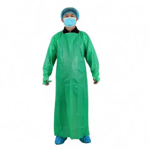 Plastic Waterproof Polythene Disposable CPE Isolation Gown Long Sleeve CPE Gowns 40 Gsm With Thumb Loop