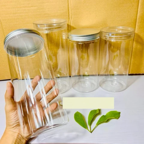 Plastic Lid Cylinder Plastic Wide MouthJar Transparent Dry Food Fruit PET Plastic Jar With Aluminum Lid Pavico VIETNAM FATORY
